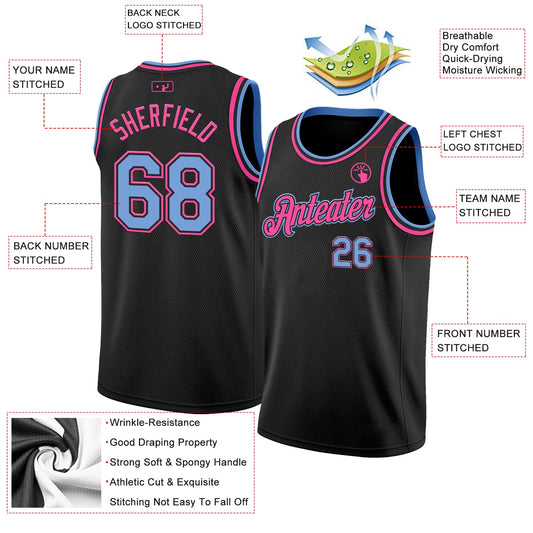 Custom Black Light Blue-Pink Authentic Basketball Jersey - Sky-Custom