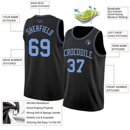 Custom Black Light Blue Authentic Basketball Jersey - Sky-Custom