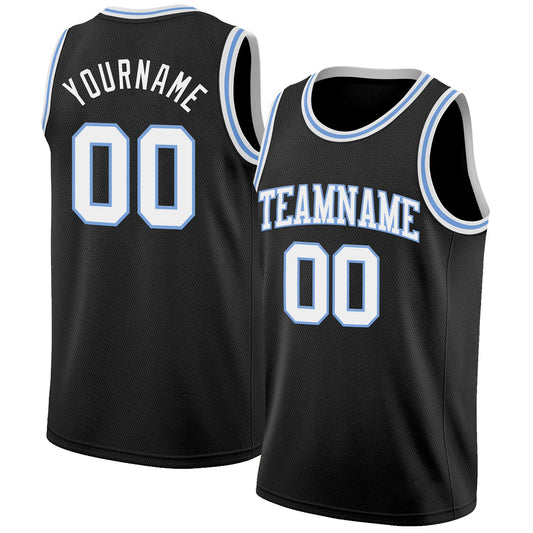 Custom Black White-Light Blue Authentic Basketball Jersey - Sky-Custom