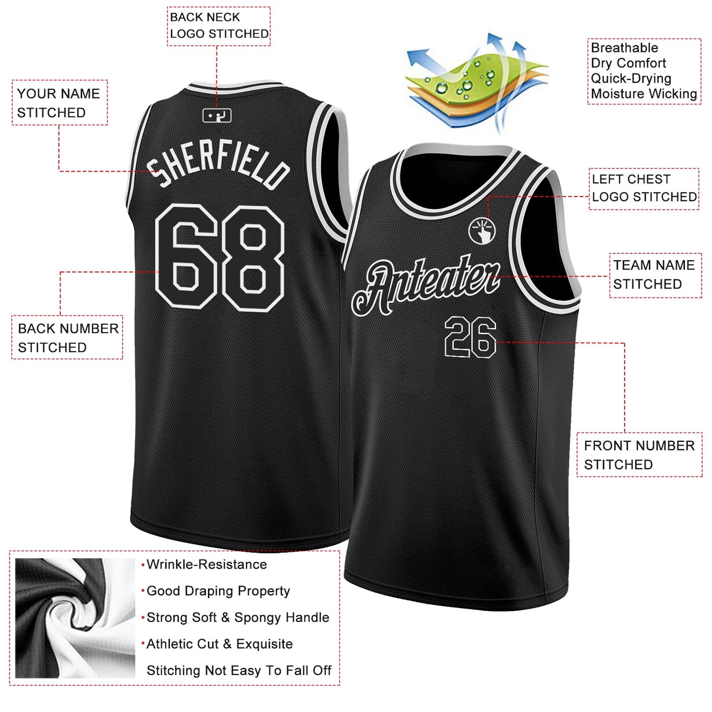 Custom Black White Authentic Basketball Jersey - Sky-Custom