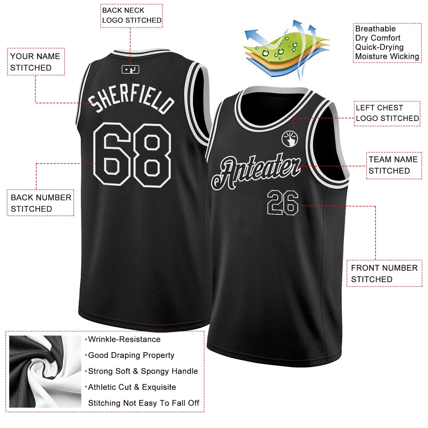 Custom Black White Authentic Basketball Jersey - Sky-Custom