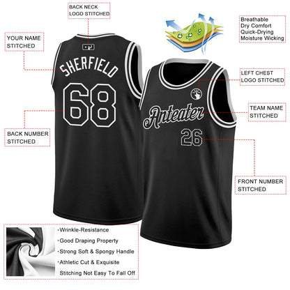Custom Black White Authentic Basketball Jersey - Sky-Custom