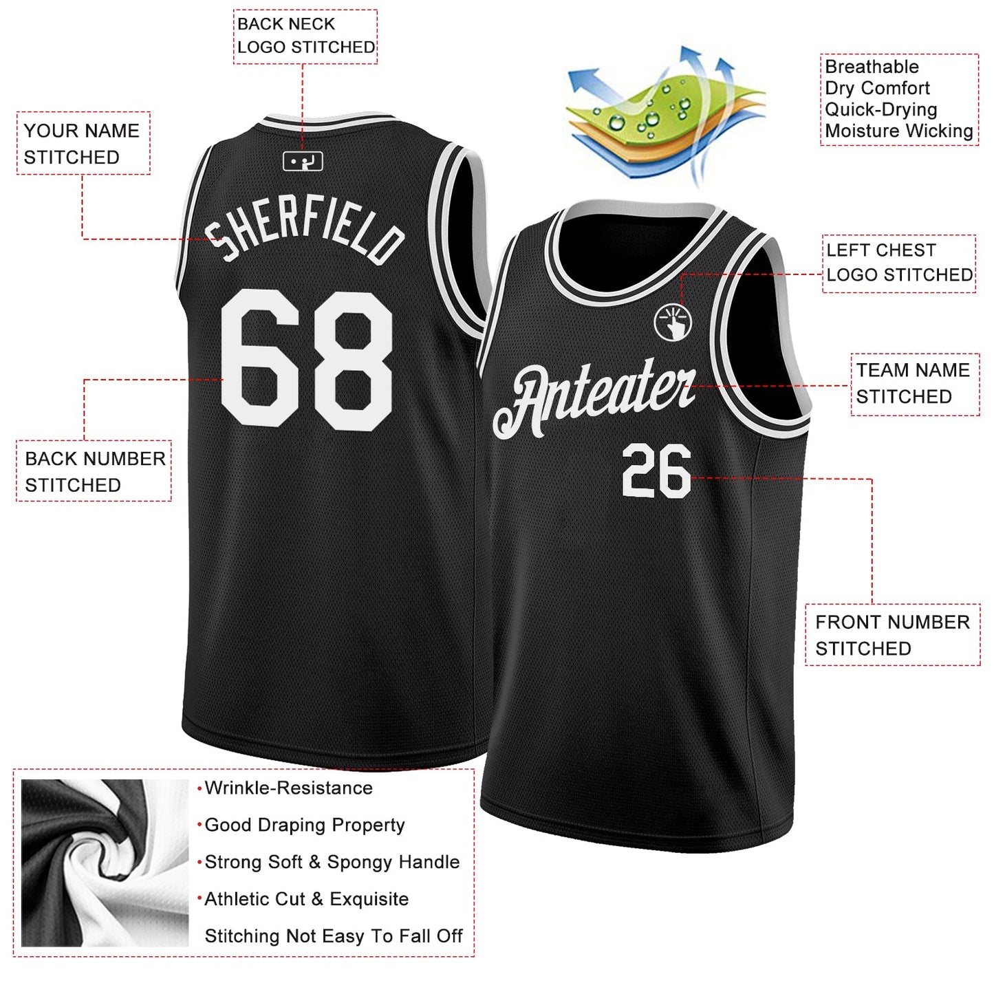 Custom Black White Authentic Basketball Jersey - Sky-Custom
