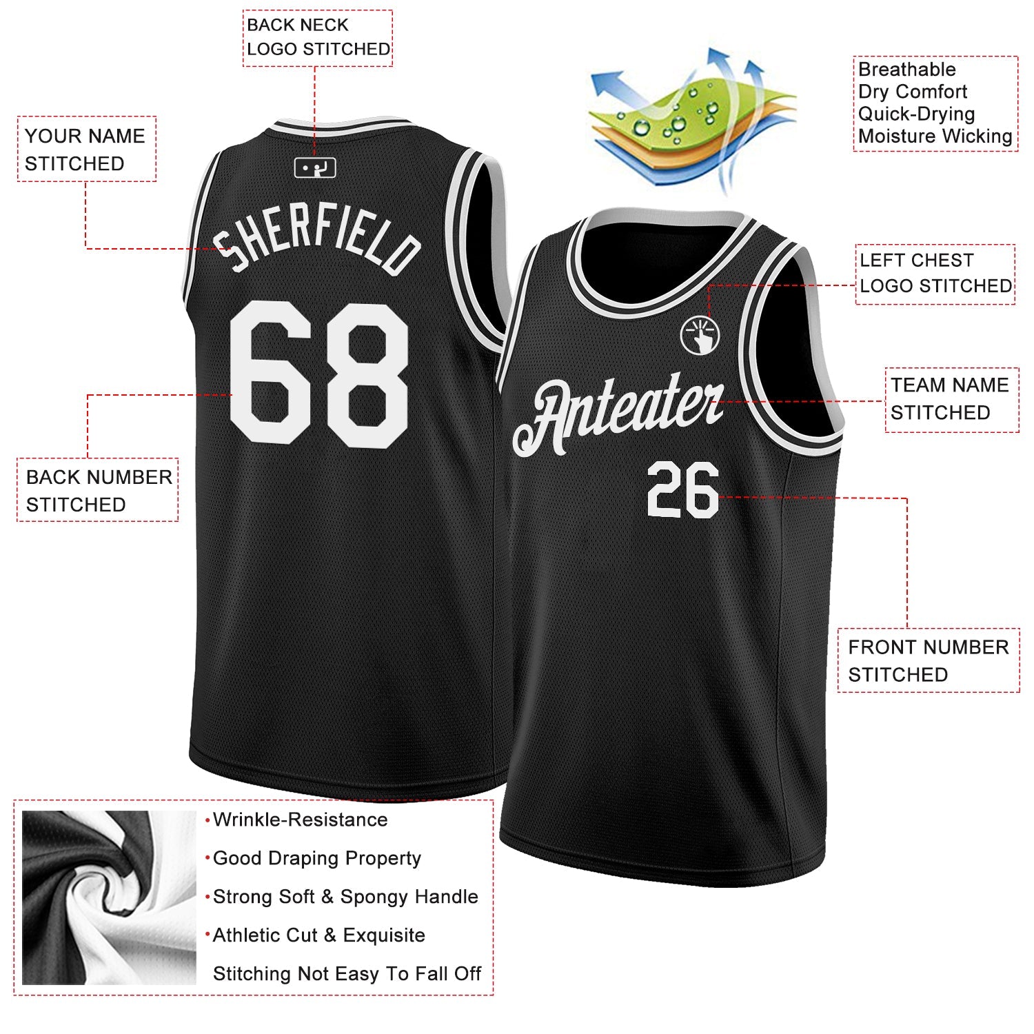 Custom Black White Authentic Basketball Jersey - Sky-Custom