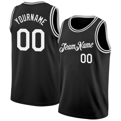 Custom Black White Authentic Basketball Jersey - Sky-Custom