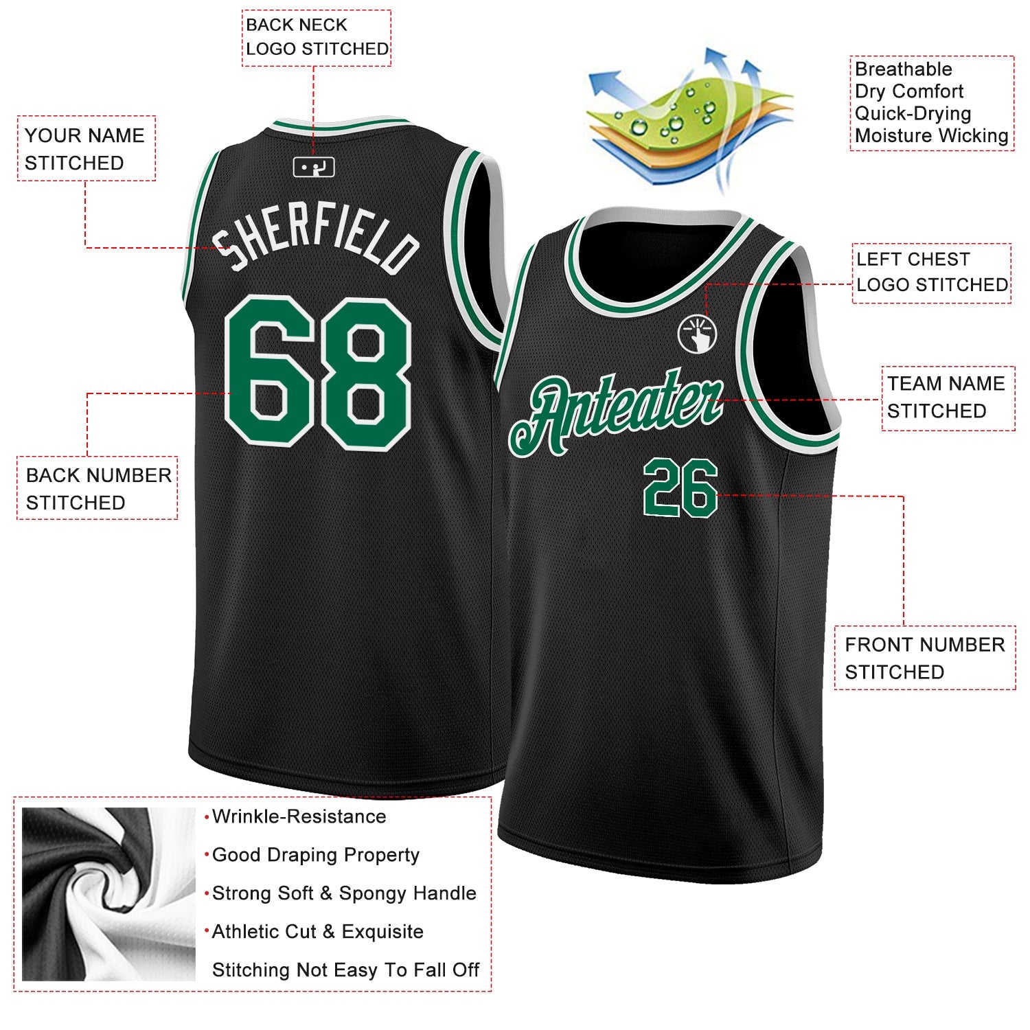 Custom Black Kelly Green-White Authentic Basketball Jersey - Sky-Custom