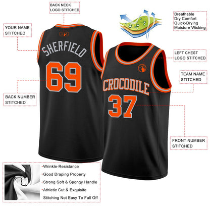 Custom Black Orange-Gray Authentic Basketball Jersey - Sky-Custom