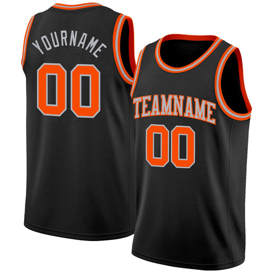 Custom Black Orange-Gray Authentic Basketball Jersey - Sky-Custom