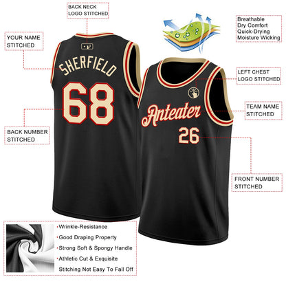 Custom Black Cream-Red Authentic Basketball Jersey - Sky-Custom