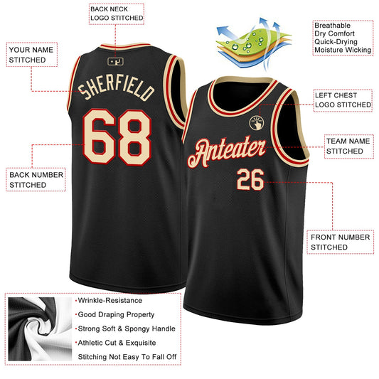 Custom Black Cream-Red Authentic Basketball Jersey - Sky-Custom