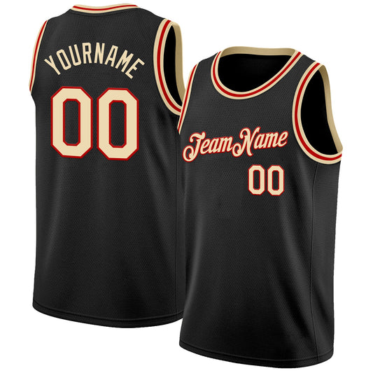 Custom Black Cream-Red Authentic Basketball Jersey - Sky-Custom
