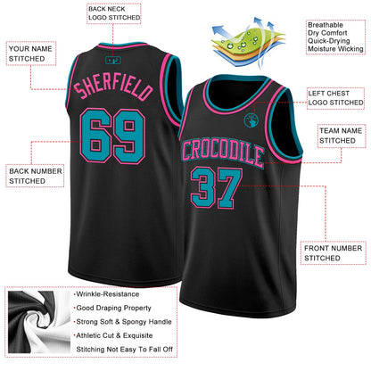 Custom Black Teal-Pink Authentic Basketball Jersey - Sky-Custom