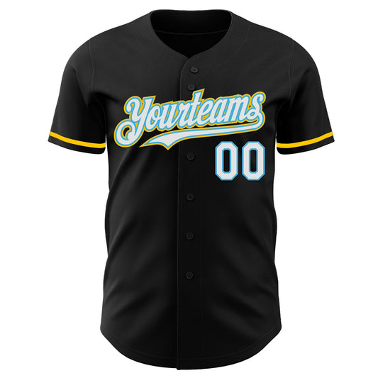 Custom Black White Sky Blue-Yellow Authentic Baseball Jersey - Sky-Custom