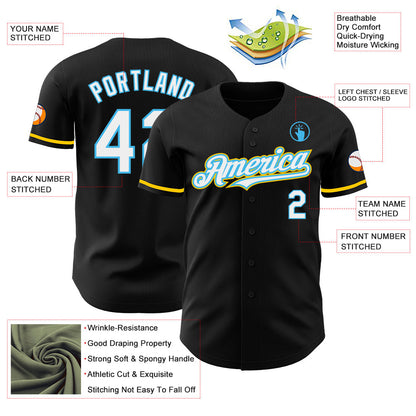 Custom Black White Sky Blue-Yellow Authentic Baseball Jersey - Sky-Custom
