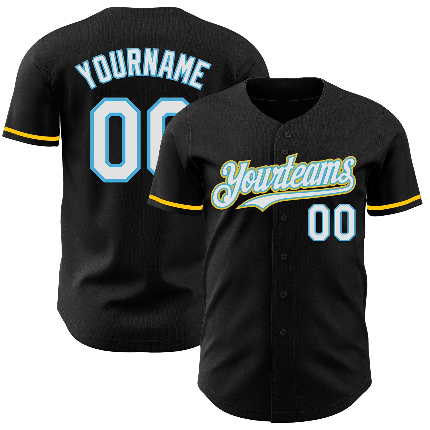 Custom Black White Sky Blue-Yellow Authentic Baseball Jersey - Sky-Custom