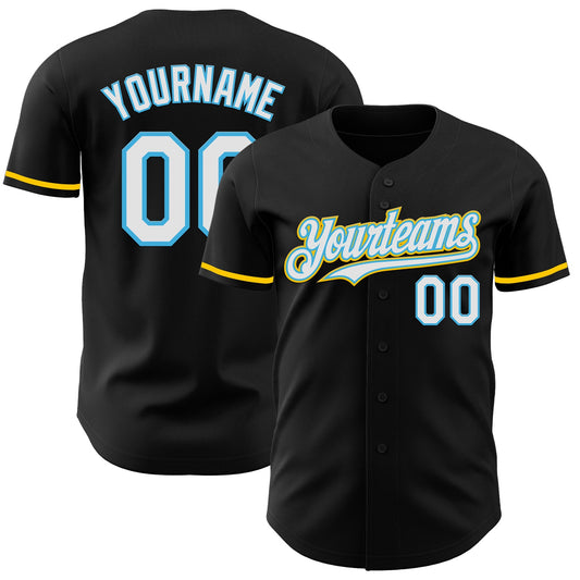 Custom Black White Sky Blue-Yellow Authentic Baseball Jersey - Sky-Custom