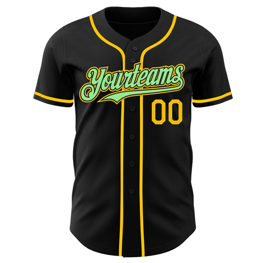 Custom Black Pea Green-Yellow Authentic Baseball Jersey - Sky-Custom