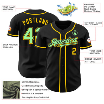 Custom Black Pea Green-Yellow Authentic Baseball Jersey - Sky-Custom