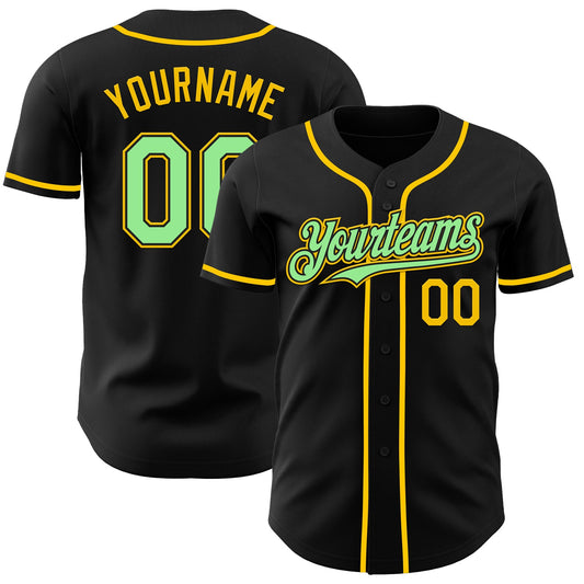 Custom Black Pea Green-Yellow Authentic Baseball Jersey - Sky-Custom