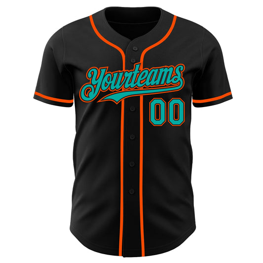 Custom Black Aqua-Orange Authentic Baseball Jersey - Sky-Custom