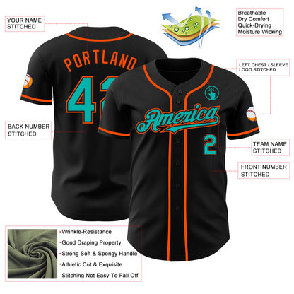 Custom Black Aqua-Orange Authentic Baseball Jersey - Sky-Custom