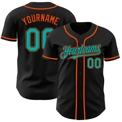 Custom Black Aqua-Orange Authentic Baseball Jersey - Sky-Custom