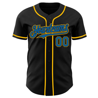 Custom Black Blue-Gold Authentic Baseball Jersey - Sky-Custom