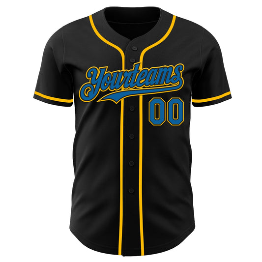 Custom Black Blue-Gold Authentic Baseball Jersey - Sky-Custom