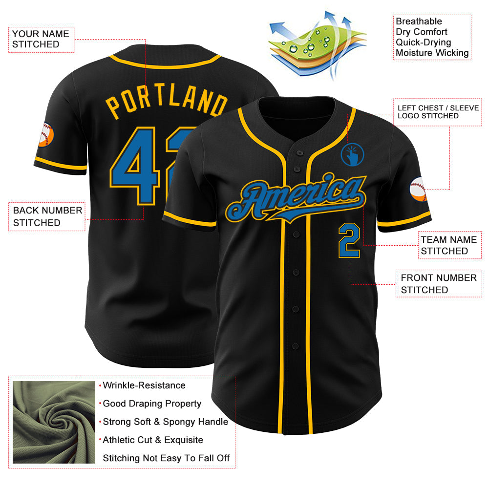 Custom Black Blue-Gold Authentic Baseball Jersey - Sky-Custom