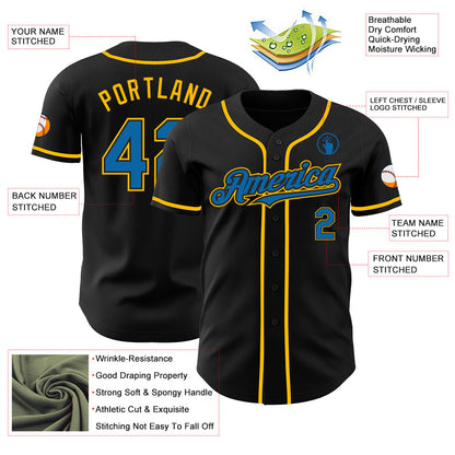 Custom Black Blue-Gold Authentic Baseball Jersey - Sky-Custom
