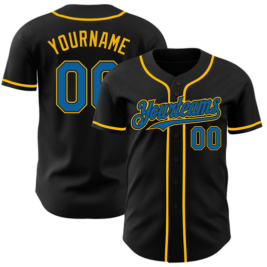Custom Black Blue-Gold Authentic Baseball Jersey - Sky-Custom