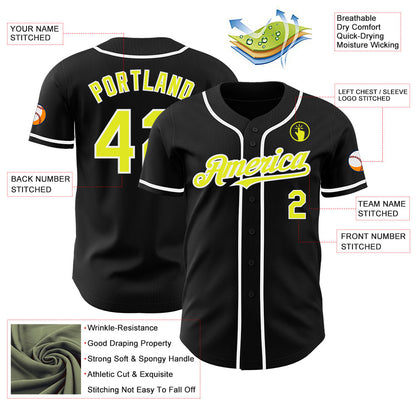 Custom Black Neon Yellow-White Authentic Baseball Jersey - Sky-Custom