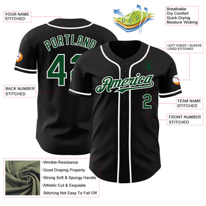 Custom Black Green-White Authentic Baseball Jersey - Sky-Custom