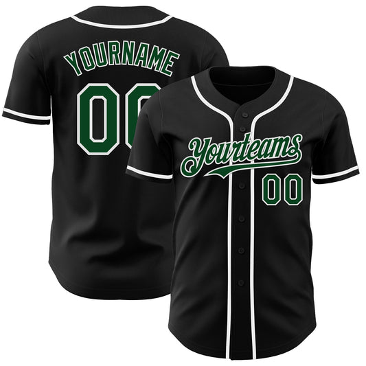 Custom Black Green-White Authentic Baseball Jersey - Sky-Custom