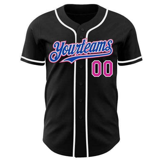 Custom Black Deep Pink Thunder Blue-White Authentic Baseball Jersey - Sky-Custom