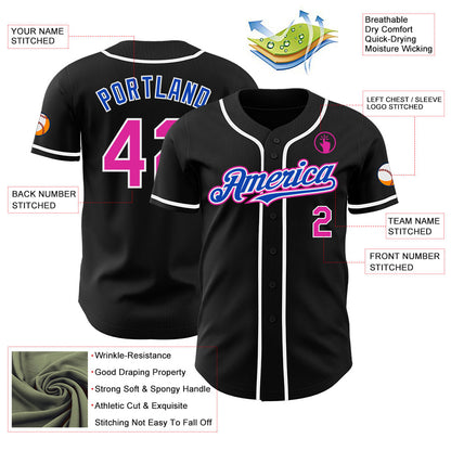 Custom Black Deep Pink Thunder Blue-White Authentic Baseball Jersey - Sky-Custom