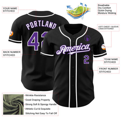 Custom Black Purple-White Authentic Baseball Jersey - Sky-Custom