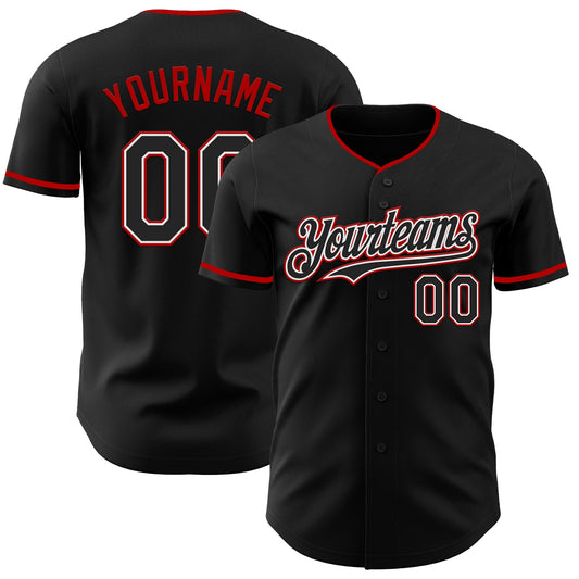 Custom Black White-Red Authentic Baseball Jersey - Sky-Custom