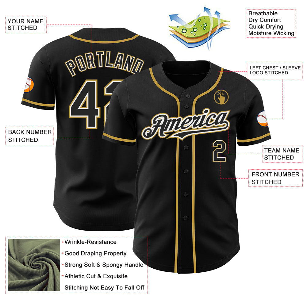 Custom Black White-Old Gold Authentic Baseball Jersey - Sky-Custom
