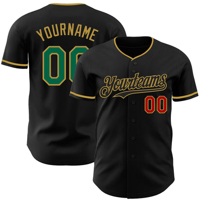 Custom Black Kelly Green Old Gold-Red Authentic Baseball Jersey - Sky-Custom
