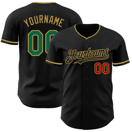 Custom Black Kelly Green Old Gold-Red Authentic Baseball Jersey - Sky-Custom