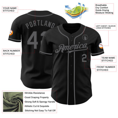 Custom Black Steel Gray Authentic Baseball Jersey - Sky-Custom