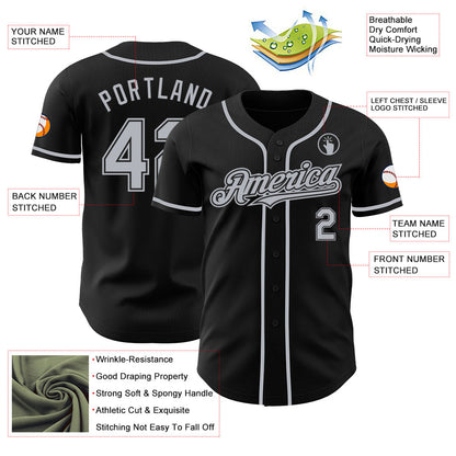 Custom Black Gray Authentic Baseball Jersey - Sky-Custom