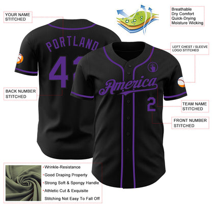 Custom Black Purple Authentic Baseball Jersey - Sky-Custom