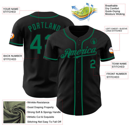Custom Black Kelly Green Authentic Baseball Jersey - Sky-Custom