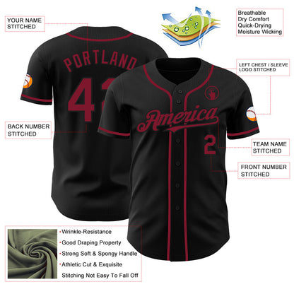 Custom Black Crimson Authentic Baseball Jersey - Sky-Custom