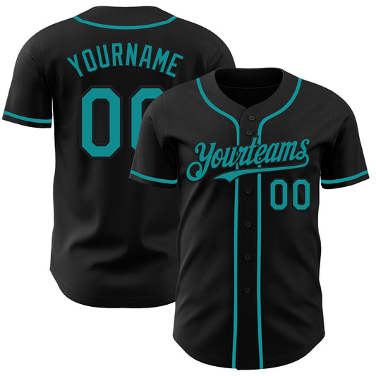 Custom Black Teal Authentic Baseball Jersey - Sky-Custom