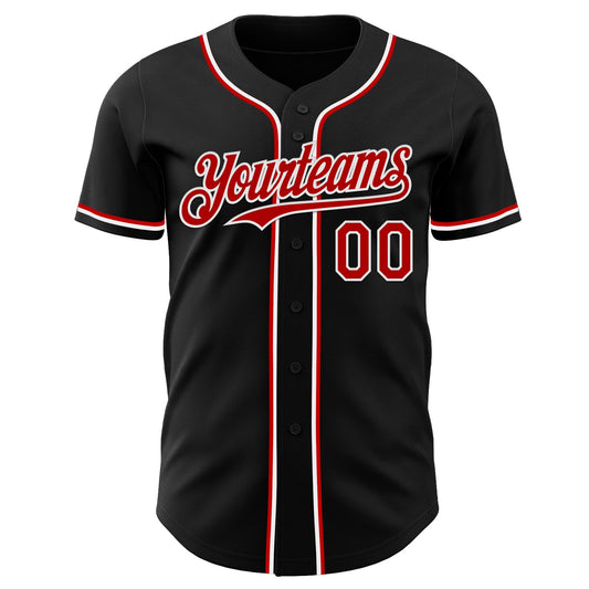 Custom Black Red-White Authentic Baseball Jersey - Sky-Custom