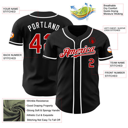Custom Black Red-White Authentic Baseball Jersey - Sky-Custom