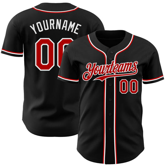 Custom Black Red-White Authentic Baseball Jersey - Sky-Custom